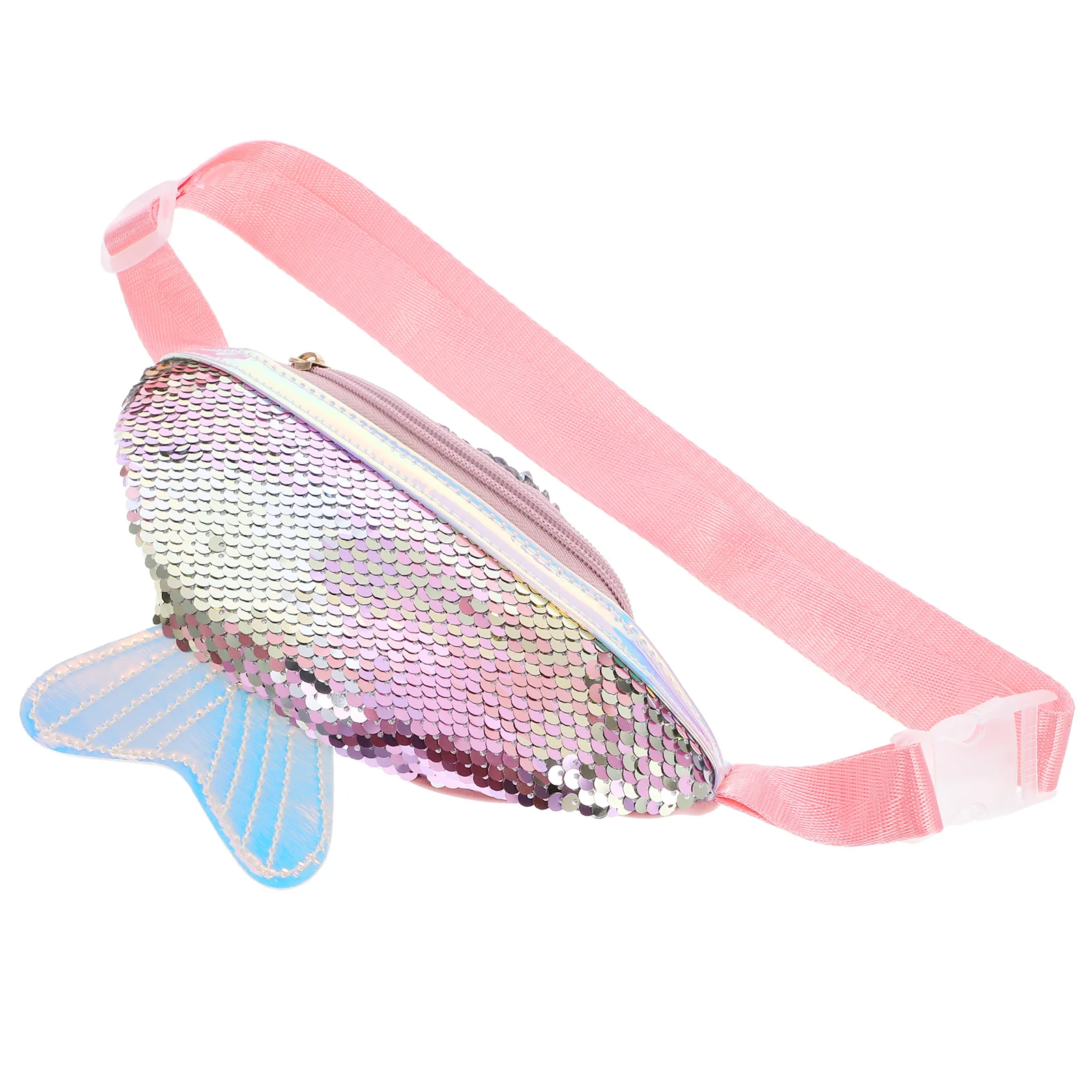 Bolsa de cintura brilhante com cauda de peixe rosa para mulheres, bolsa crossbody multifuncional leve, alça ajustável, caminhada, corrida, ciclismo, cachorro