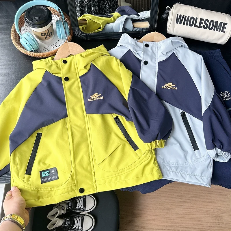Colorblocking Boys Jackets Spring Autumn Fashion Hooded Waterproof Windbreaker Coat For 3-10 Years Kids Outerwear Tops  Yk129