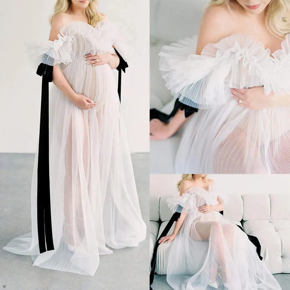 

Maternity Dresses for Photo Shoot Ruffles Off The Shoulder Bridal Prom Gown Women Pregnant Robe Túnica Materna Custom Made