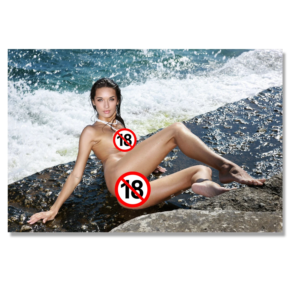 Beach Waves Wet Girls Nudes Picture Adult Erotics Wall Art Canvas Painting Posters and Print For Home Room Decor