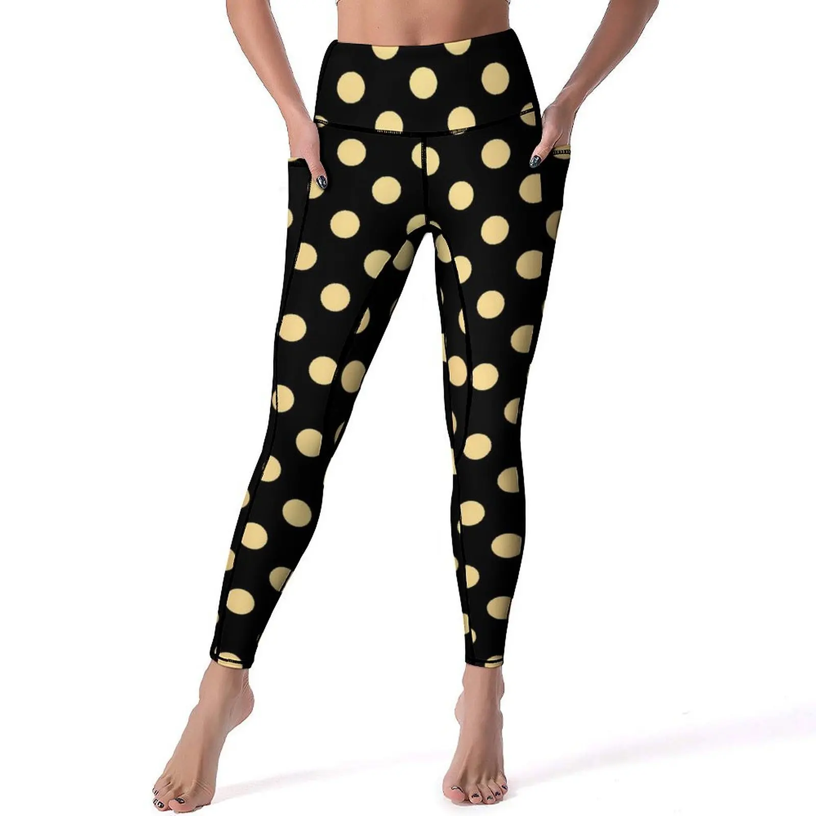 

Vintage Polka Dots Yoga Pants Black And Gold Fitness Leggings Push Up Stretch Sports Tights Sexy Yoga Legging Birthday Present