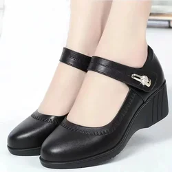 Women Fashion High Quality Wedge Heel Shoes for Spring Summer Lady Casual Street Comfort Black High Heel Shoes for Student A06