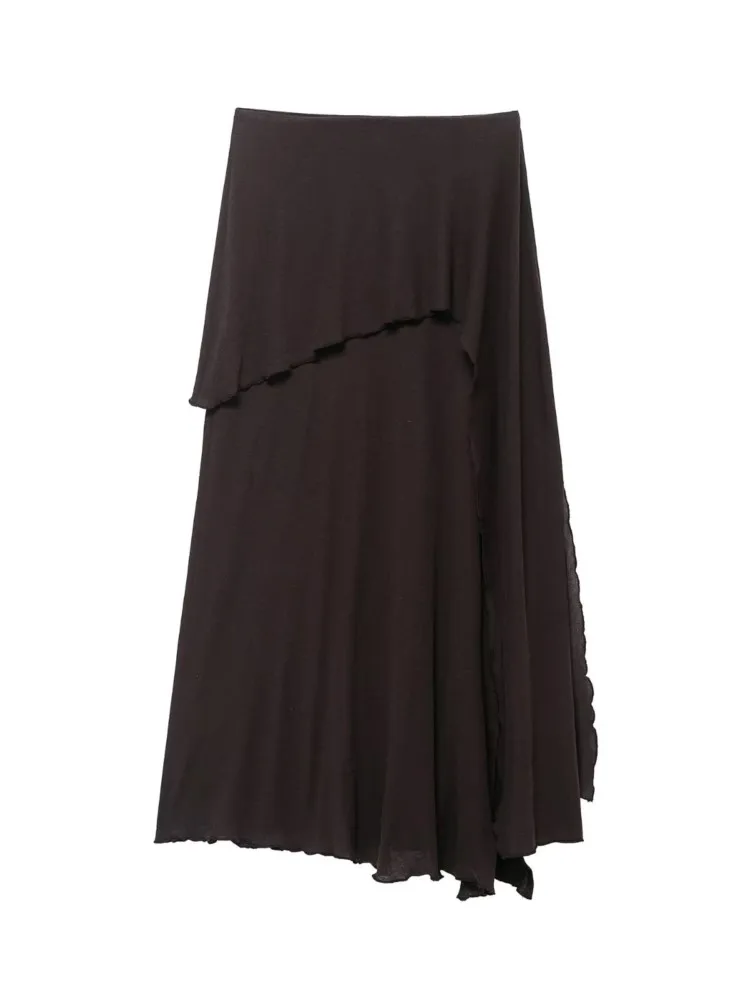 

HipSeam Women Soft Midi Skirt Spring Summer High Waist Elasticated Waistband Women's Skirt Elegant Side Slit Side Women's Skirts