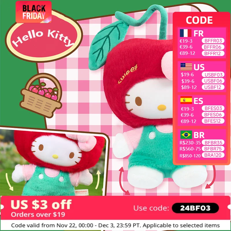 Toptoy Sanrio Hello Kitty Cherry Vinyl Velcro Overall Plush Decor Handmade Ornament Gift Birthday Housewarming Christmas Gift