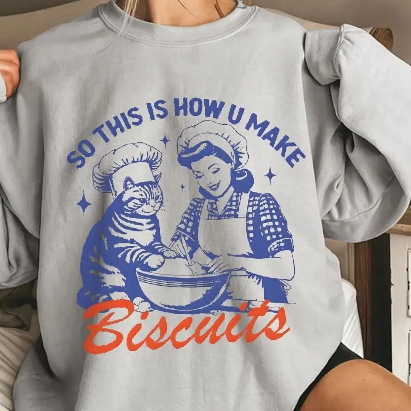 

Retro Sweatshirt Long Sleeves Stylish Pullover Y2K Graphic Hoodies Crew Neck Unisex Casual Daily Wear How U Make Biscuits