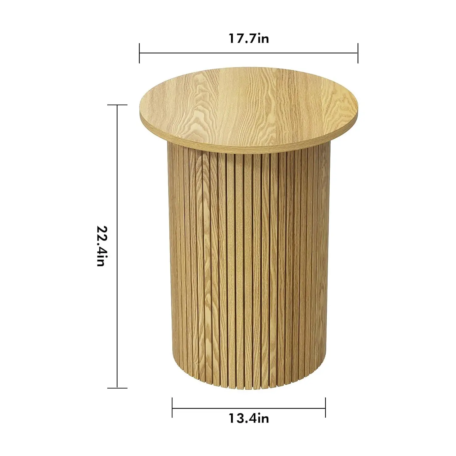 Round Fluted End Table Small Accent Pedestal Side Natural 2 Pack, Customized