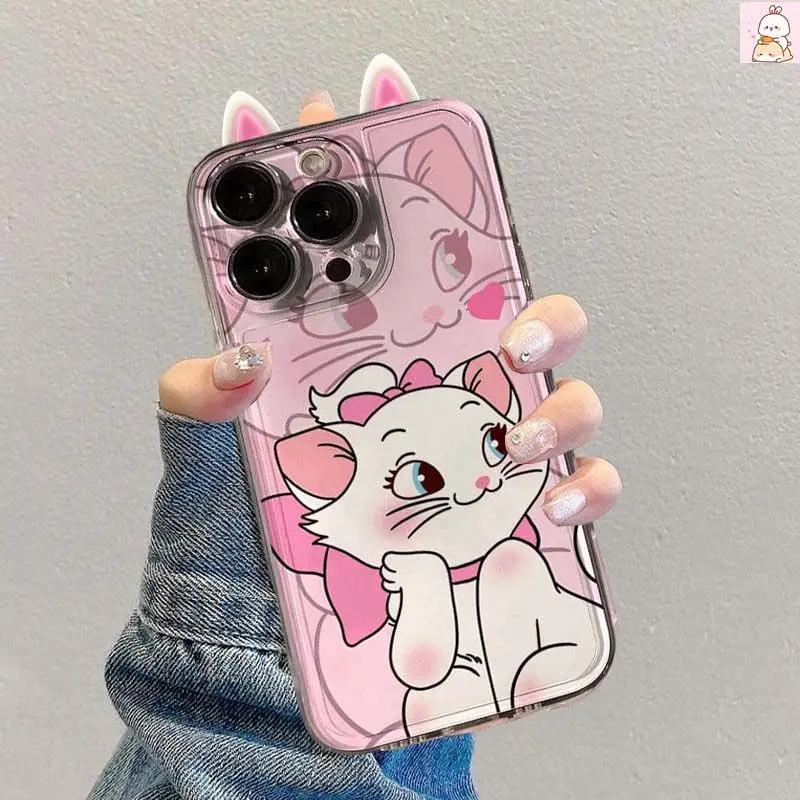 3D Marie Cat Ear Phone Case For Samsung Galalxy S25 S23 S24 S20 S21 S22 S10 Plus Ultra S21 S24 FE S24+ Cartoon Clear Casing