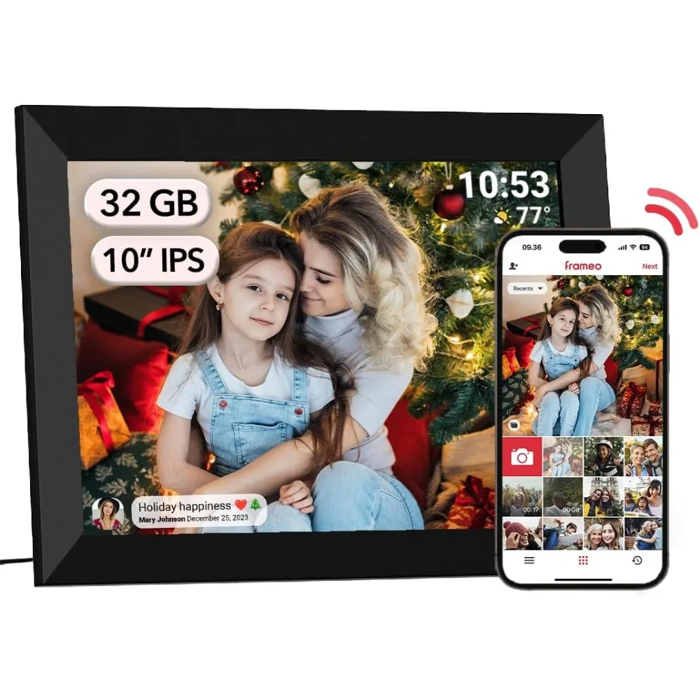 

10,1-дюймовая цифровая фоторамка с Wi-Fi, IPS-экраном, сенсорным управлением, HD-дисплеем, автоматическим поворотом, настенным креплением и возможностью удаленной передачи фотографий
