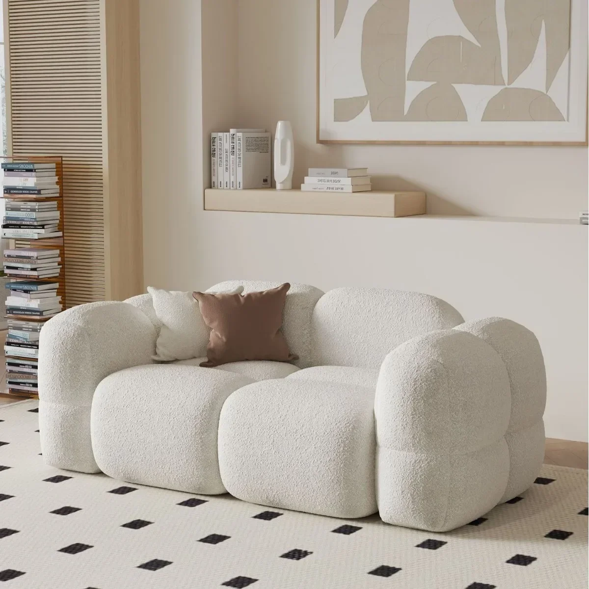 Black double small apartment sofa sitting area reception beauty salon women's clothing store