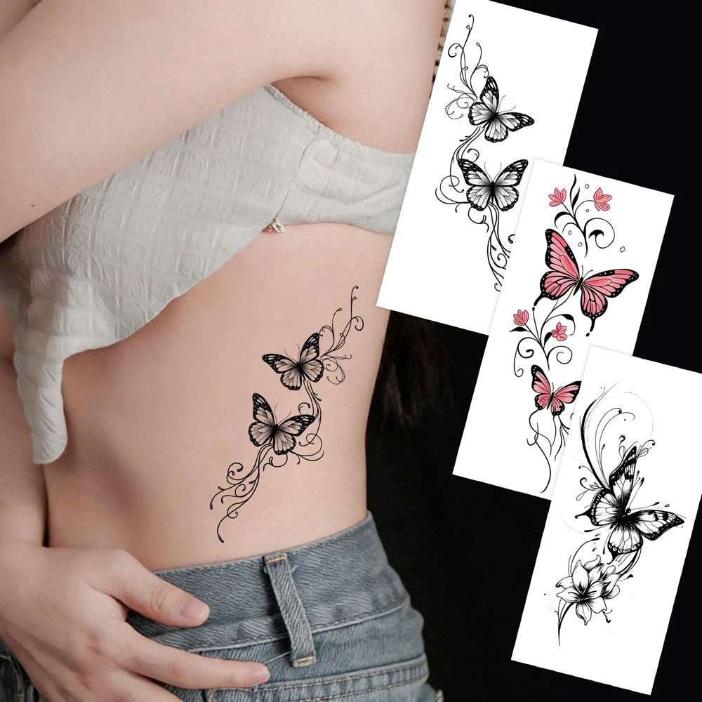 3pcs Butterfly and Flower Tattoo Stickers for Hand Body Art Decor Sexy Temporary Tattoos for Women Men Waterproof Fake Tattoo