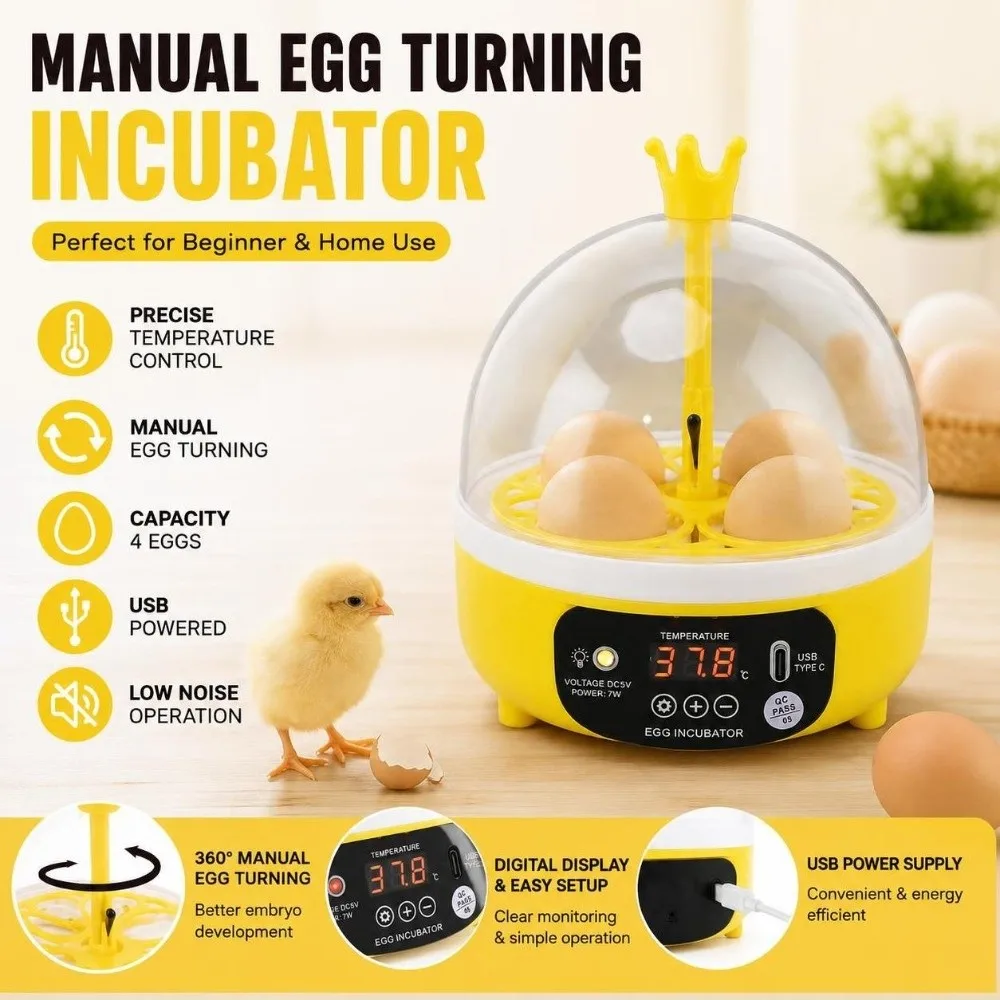 1 set ABS Mini Egg Incubator Automatic Temperature Control Humidity Control Poultry Hatching Machine Transparent Lid