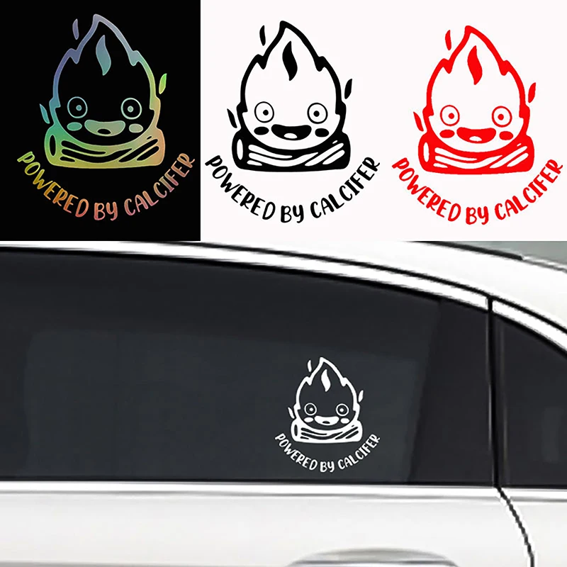 1pc Powered By Calcifer Car Stickers Laser Reflective Decoration For Trunk Windshield Bumper Motorcycle Helmet