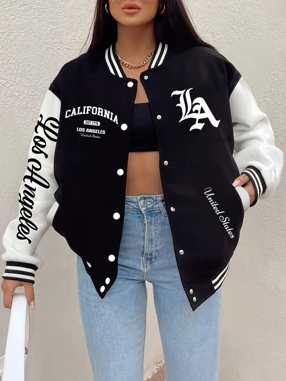 

California Los Angeles Printing Jackets Womens Basics Comfortable Baseball Jersey Winter Fleece Warm Coats Casual Pocket Clothes