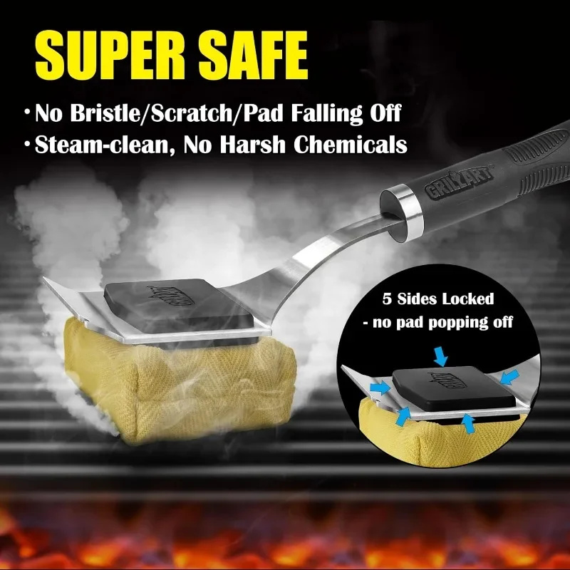 Grill Bristle Free  Reinforced Grill Cleaner Scraper Brush  Replaceable Head Barbecue Grill Cleaning Brush Safe BBQ