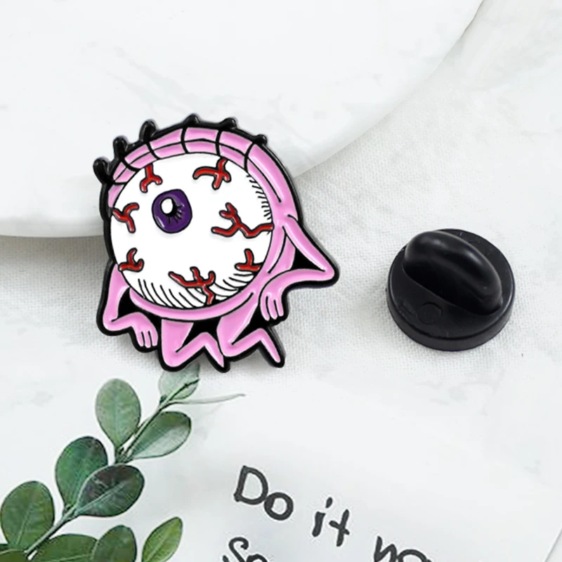 Eyeball Monster Pins Brooch Horror Pink Big One-eyed Long Eyelashes monster Enamel pins for kids backpack Bad Red Bloodshot Gory