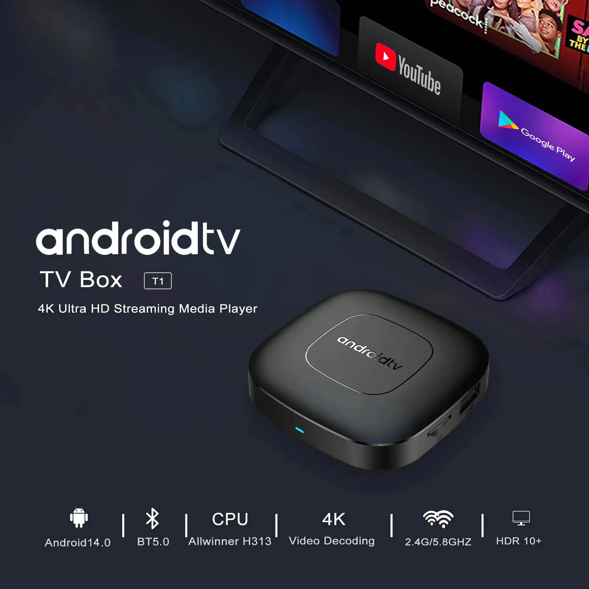 Android13 Smart Home Theater TV Box AllwinnerH313 Google Assistant Netflix Streaming Bluetooth Media Player 2G16G 2.4G5G Wifi T1 view 2