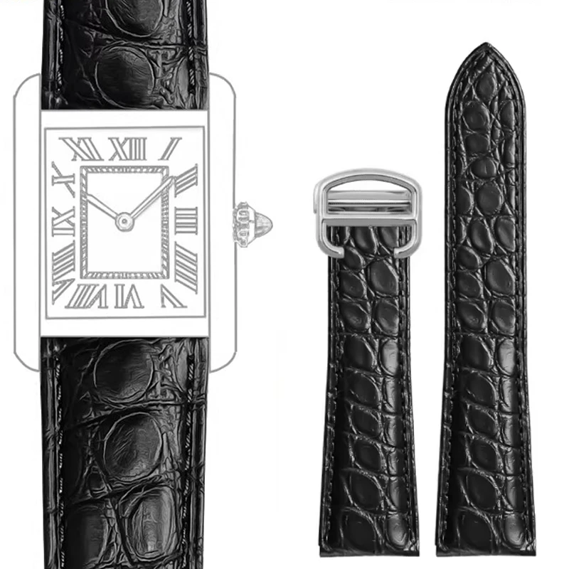 

Ремешок из кожи аллигатора для часов Cartier Solo Tank London, натуральная кожа, черный, коричневый, мужской и женский, 16 мм, 18 мм, 20 мм, 22 мм, 24 мм