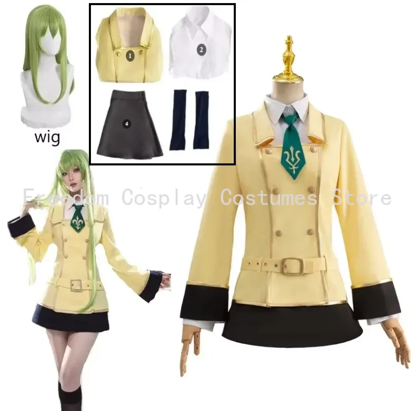 Anime Code Geass C.C. Cosplay Costume Wig C2 Code Geass: Lelouch of the Rebellion Stockings Bow Uniform Halloween Women Costume