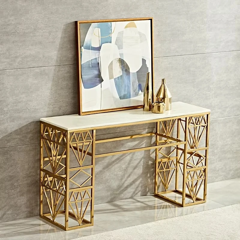 

Высококачественный консольный столик для интерьера из золотистой нержавеющей стали, мебель для прихожей и гостиной