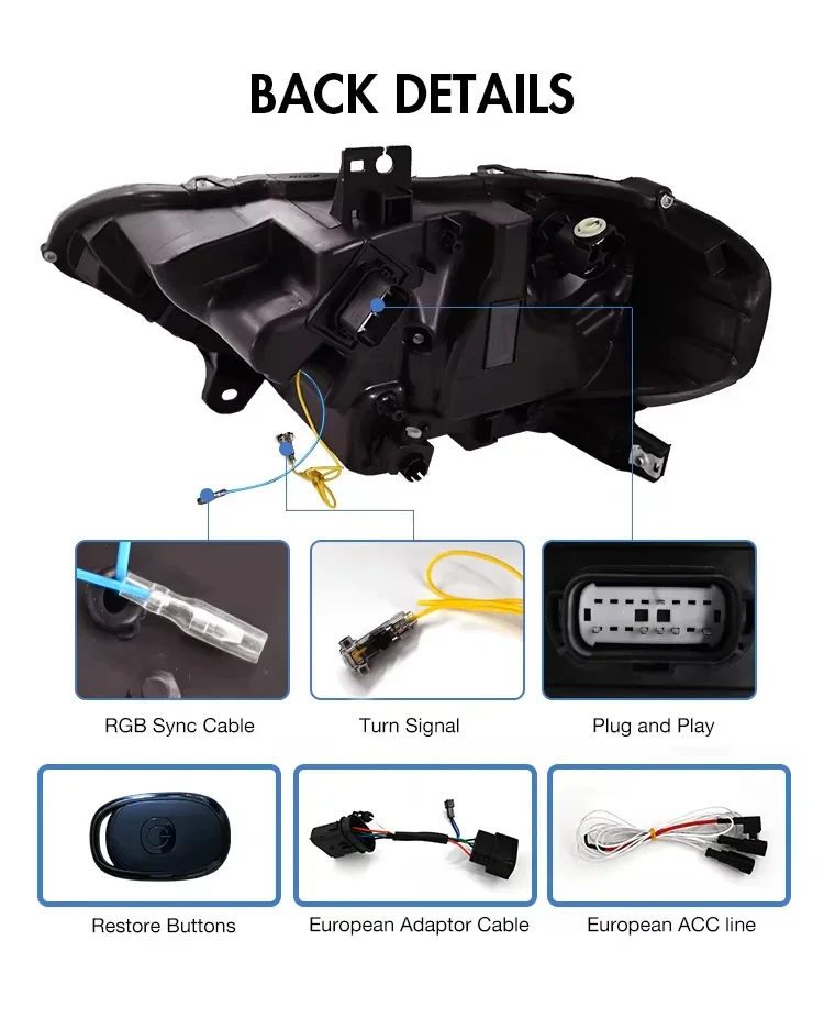 New Design LED RGB Headlamp for Ford Mustang 2015-2017 2018 - 2022 Car Accessories Front Lights Front Lamp 12v