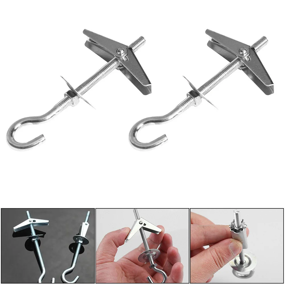 2Pcs Ceiling Rotary Hook Reusable Metal Spring Toggle Wing Bolt Hook For Hanging Lamps Bedspreads Party