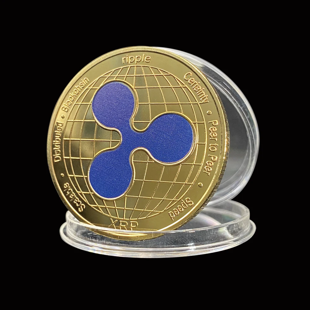 1pc Gold Plated Ripple Coin Blue Color Copy Commemorative Coins Collection For Gift