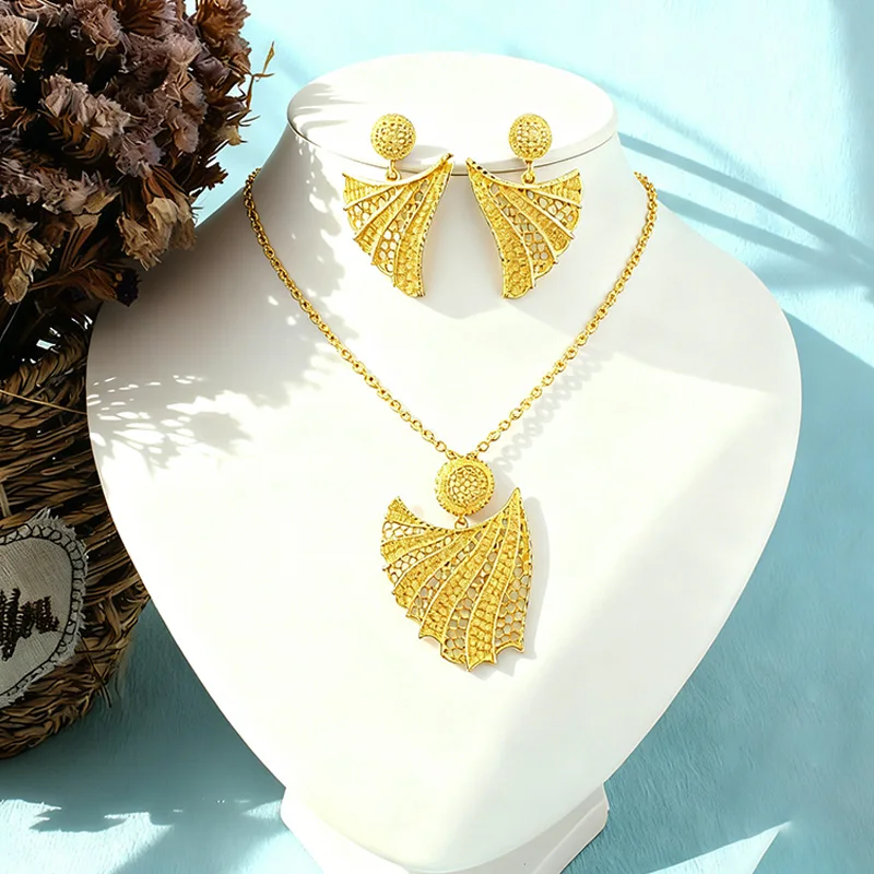 

Fashion Luxury 24k Gold Plated Women's Jewelry Set Necklace Earring Set Nigeria Wedding Party Gift Jewelry Wholesale