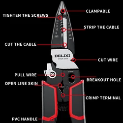 9 IN 1 Multi-Function Needle Nose  Pliers Electrician Special Tool Stripper Pliers Terminal Crimping Hand Tools
