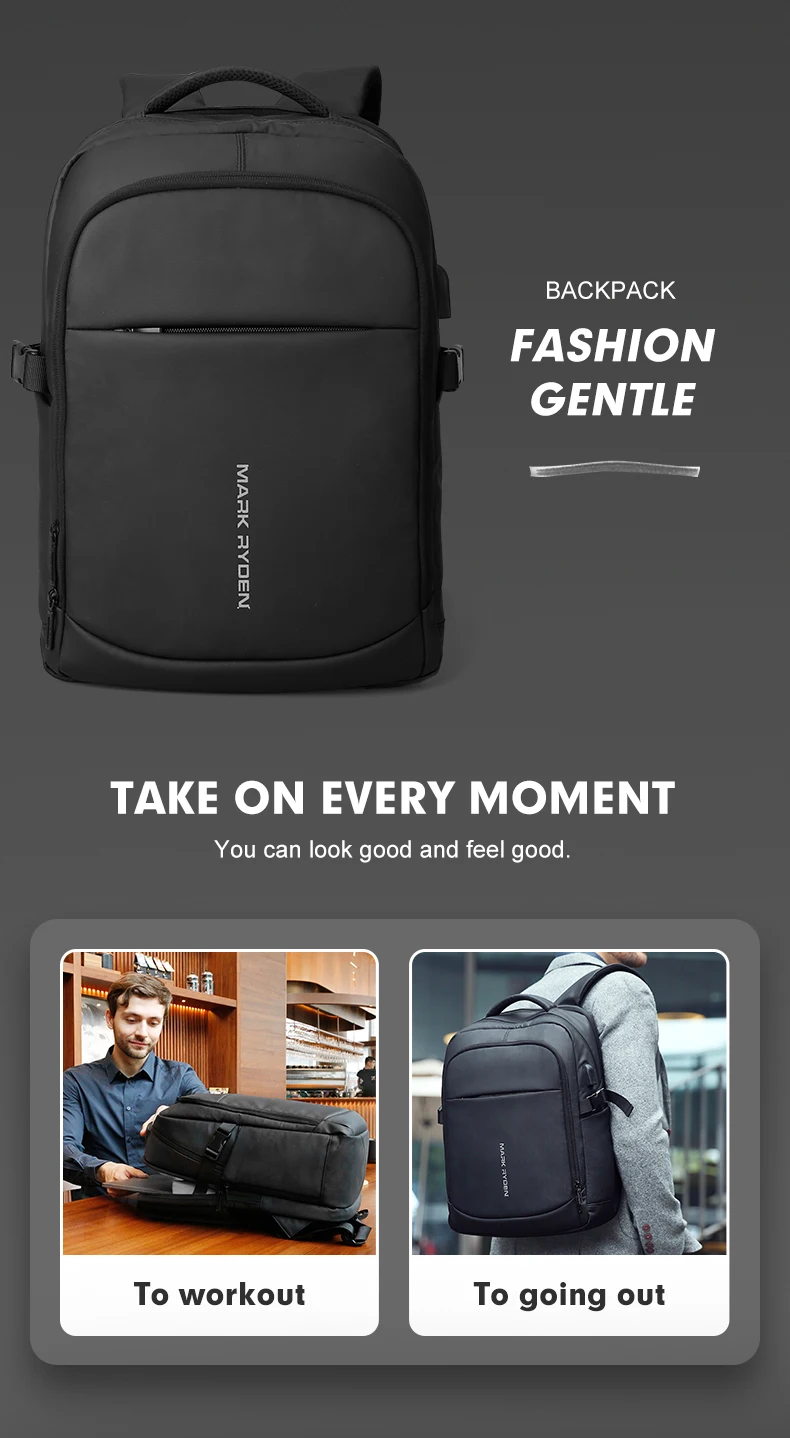 Mark Ryden Mann Rucksack wasserdicht 15,6 Zoll Laptop mehr schicht ige Taschen Tasche Mann USB Aufladen Schul rucksack Reise Mochi las – Detail 3