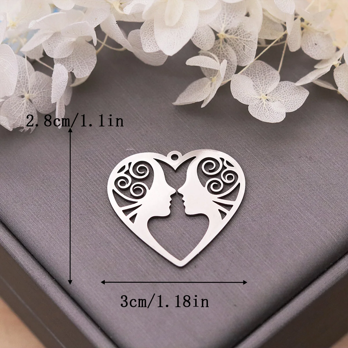 3pcs Stainless Steel Twin Ladies Profile Heart Charms Facing Women Pendants For Jewelry Making Earrings Necklace Accessories