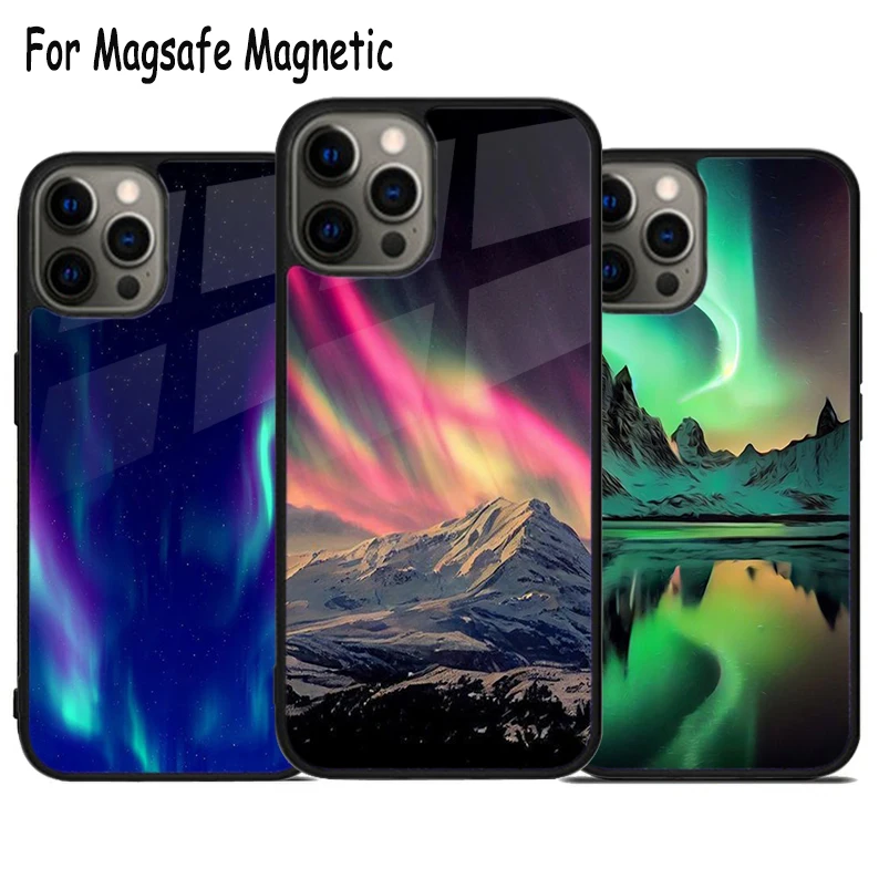 Northern Lights Aurora Wireless Charge Magsafe Phone Case For iPhone 15 16 14 13 11 12 Pro Max Plus Magnetic Bumper Cover