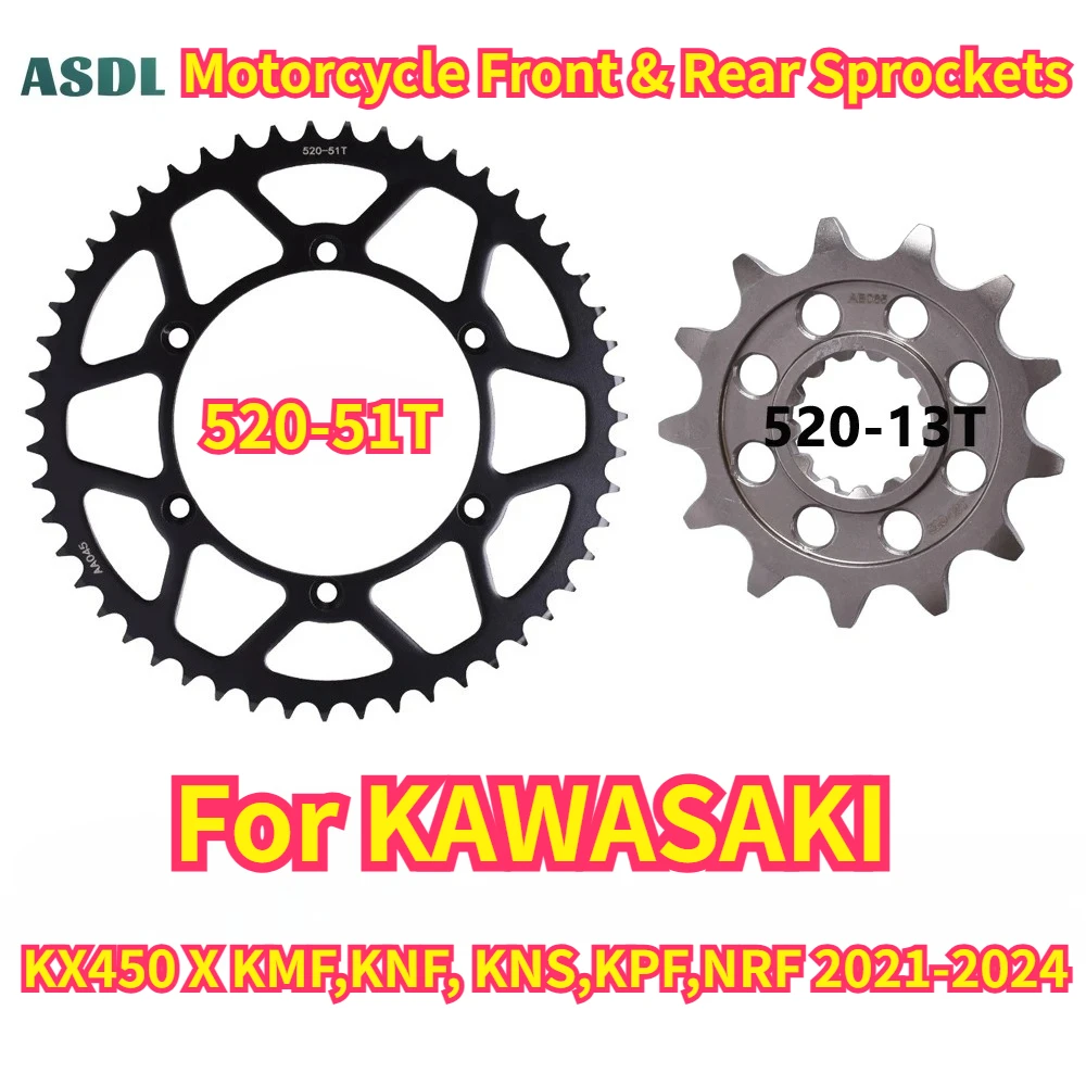 Piñones Delanteros y Traseros de Acero Carburado para Motocicleta KAWASAKI KX450 X 520 51T 13T, KMF KNF KNS KPF NRF, 4 Tiempos, 2021-2024, KX 450
