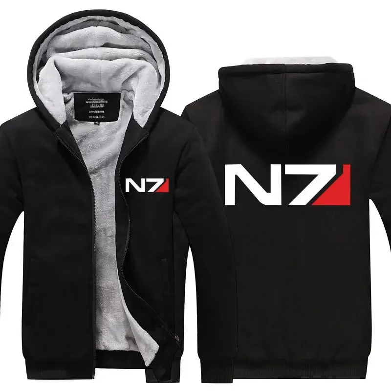 Effect N7 Hoodies Jacket Zipper Thickened Fleece Men's Winter Casual Fashion Men Women Anime Game Unisex N7 hoodie sweatshirt