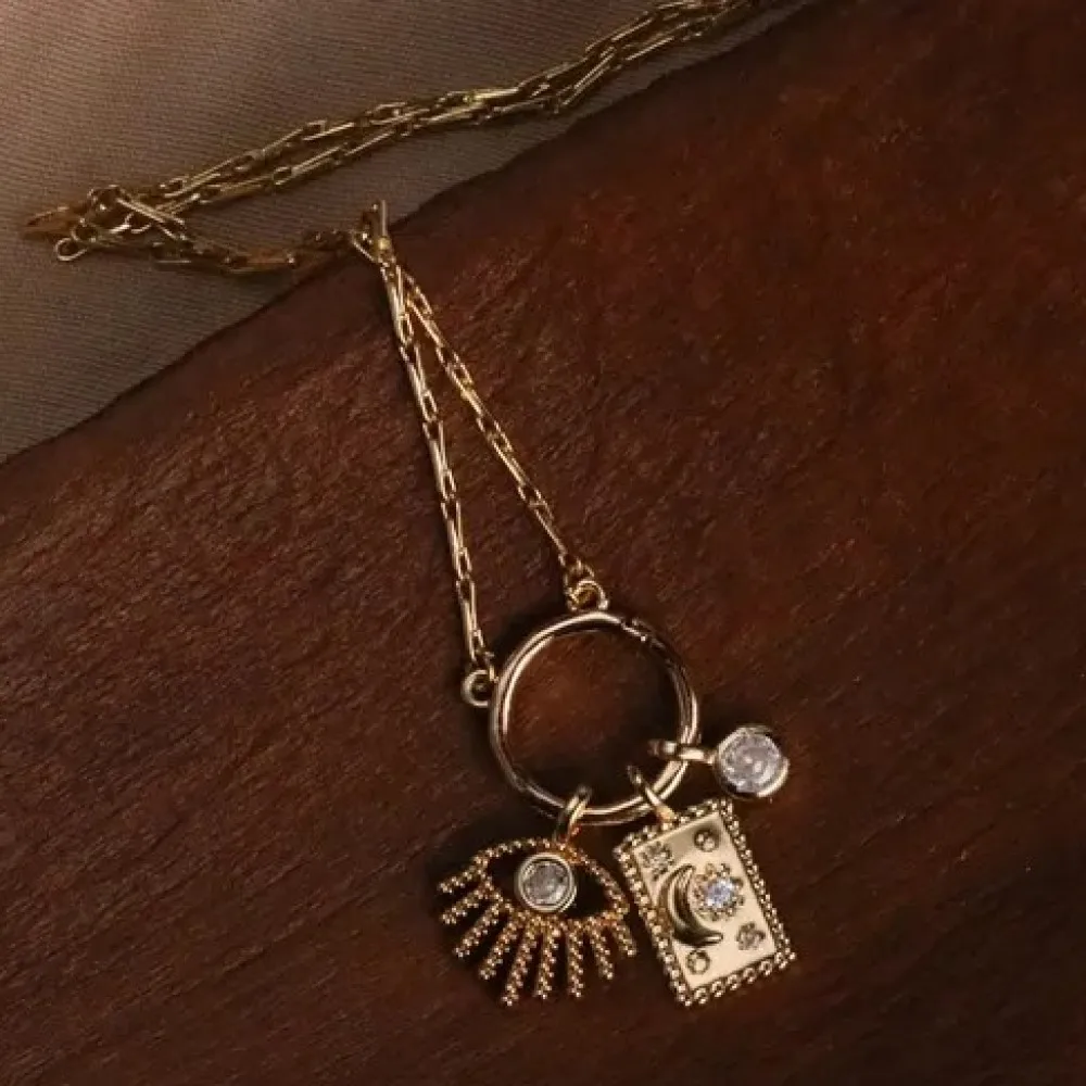 上品なサンムーンスタークロス邪眼マルチシンボルペンダントネッ - Charm Necklace Dainty のレビューと価格