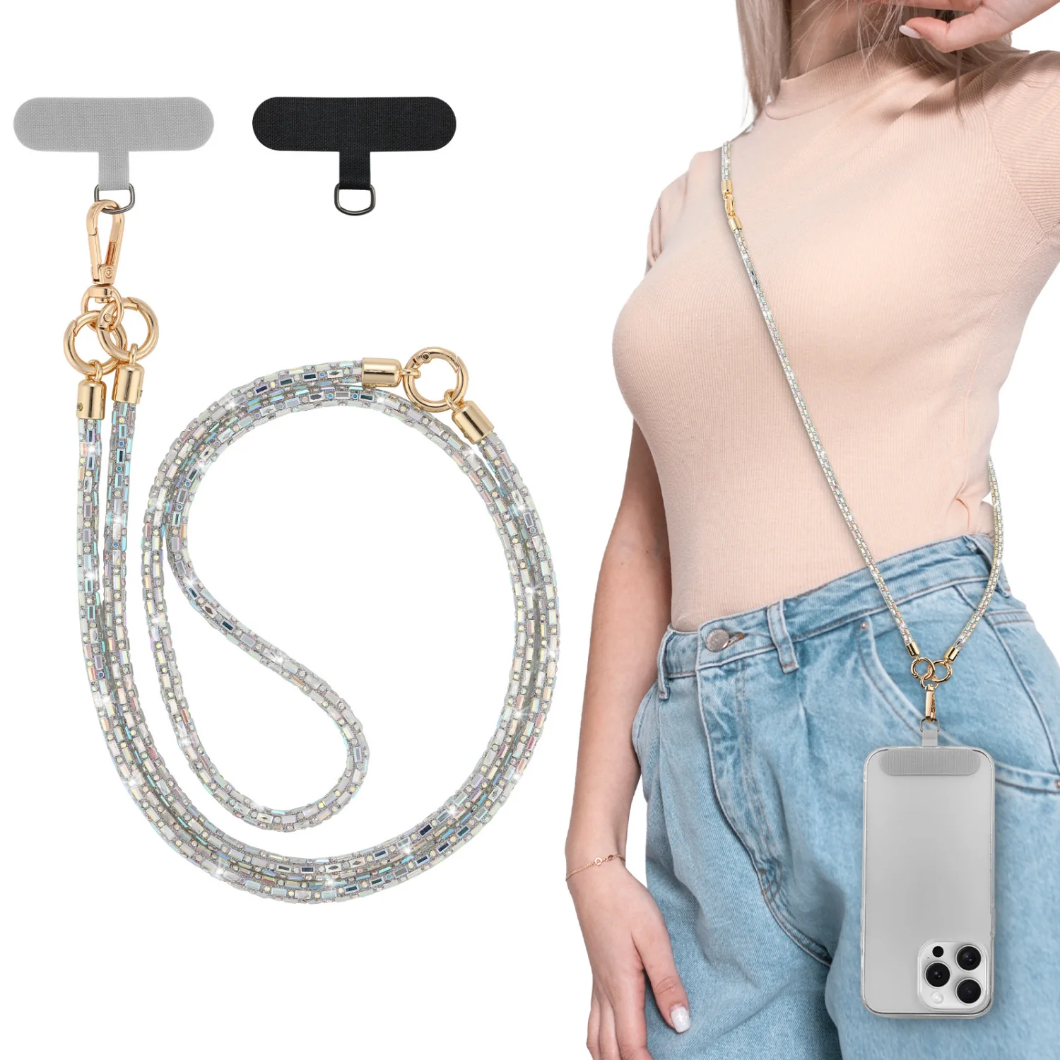 

3-IN-1 Detachable Luxury Rhinestone Phone Lanyard, Phone Chain, Phone Wrist Strap, Phone Neck Strap, Crossbody Phone Strap
