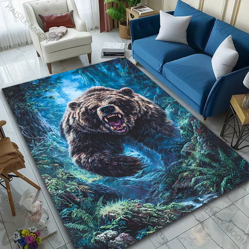 Multi-Size Selection Angry Brown Bear Pattern Carpet for Living Room Bedroom Sofa Home Decor Non-slip Floor Mat Luxury Gift