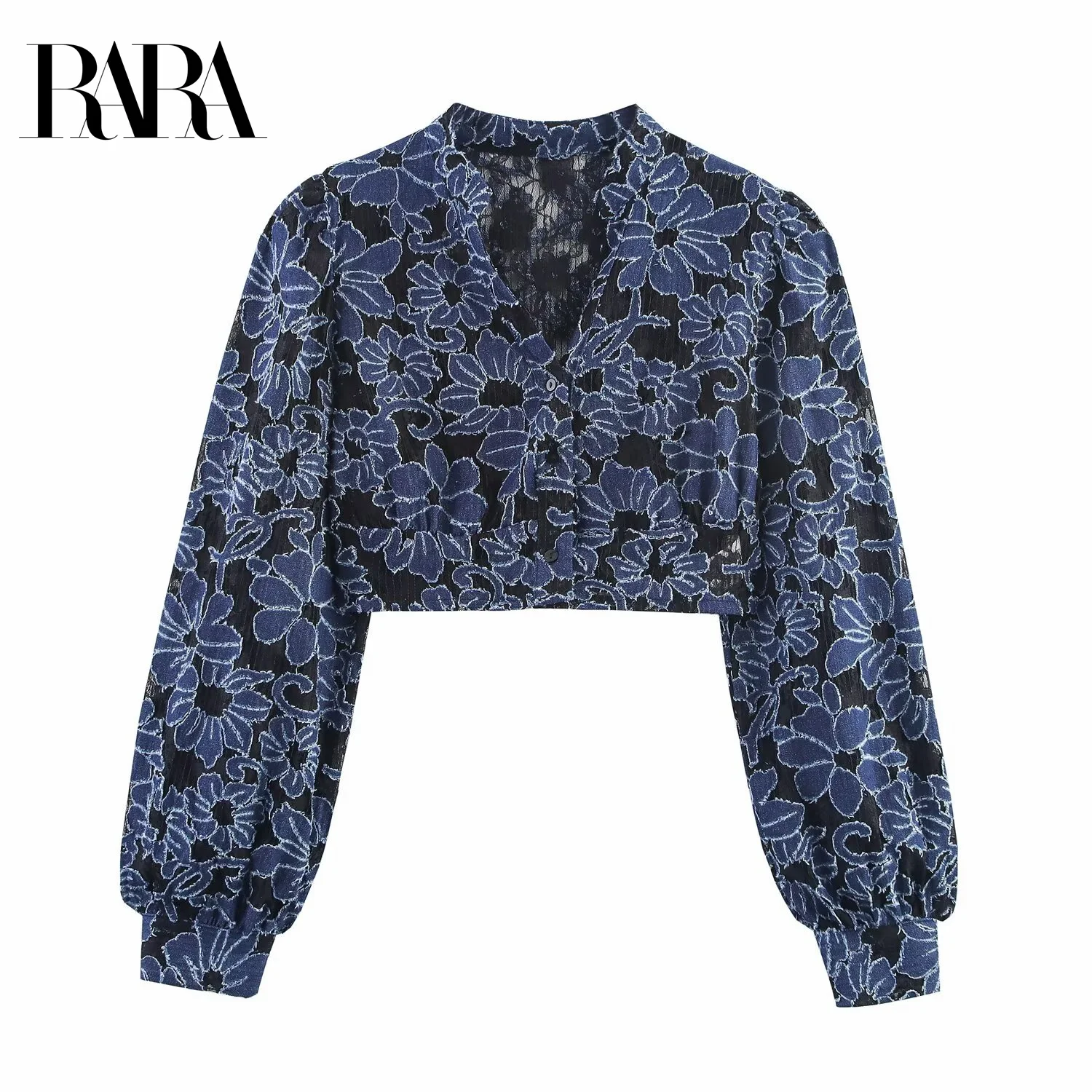 

RARA2025 new summer women's casual temperament simple fashion V-neck long-sleeved embroidered short shirt top