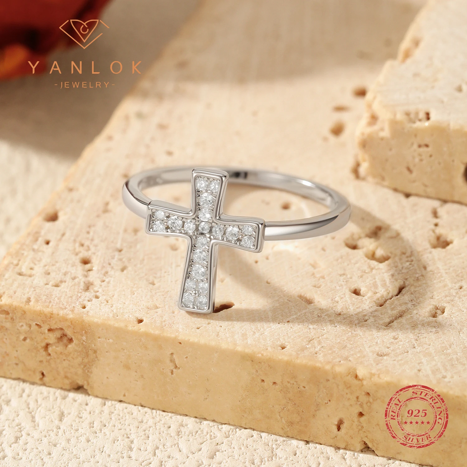 YANLOK 925 Sterling Silver Basic Simple Cross Cluster Rings Sparkling Moissanite OL Rings For Women Fine Jewelry