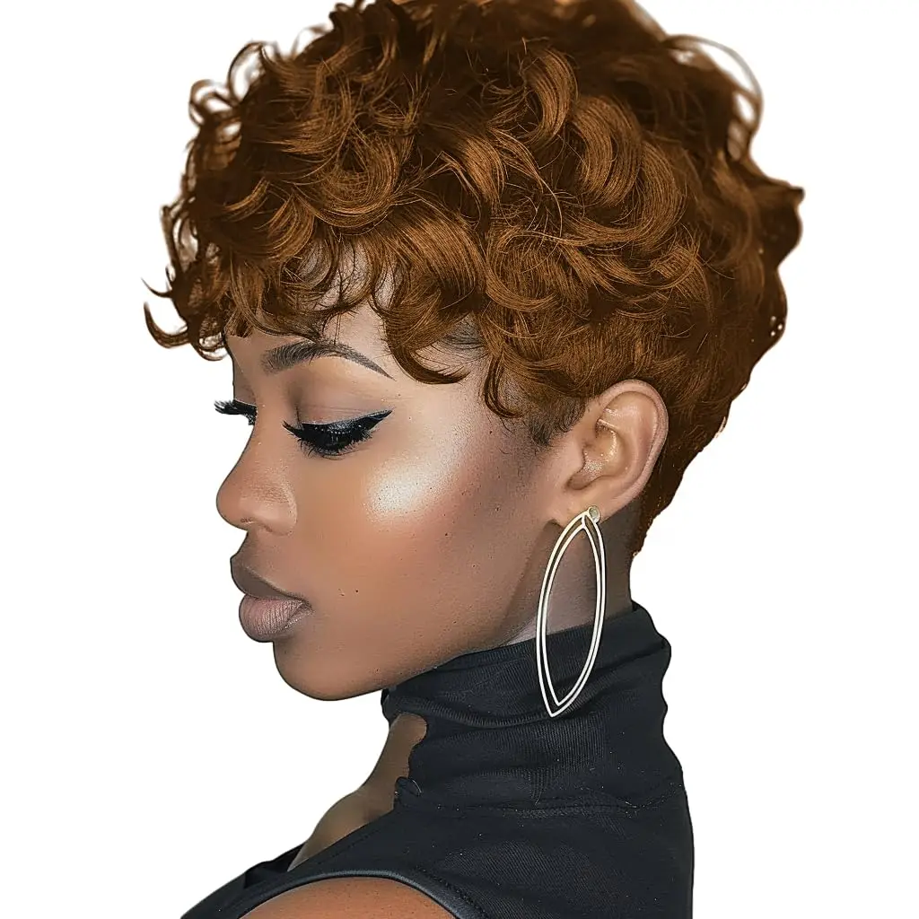 Black Women's Short Curly Elf Wig Black Women's Synthetic Wig Natural Wave Shape Black Elf Cutting Wig Short Curly Layered Elf