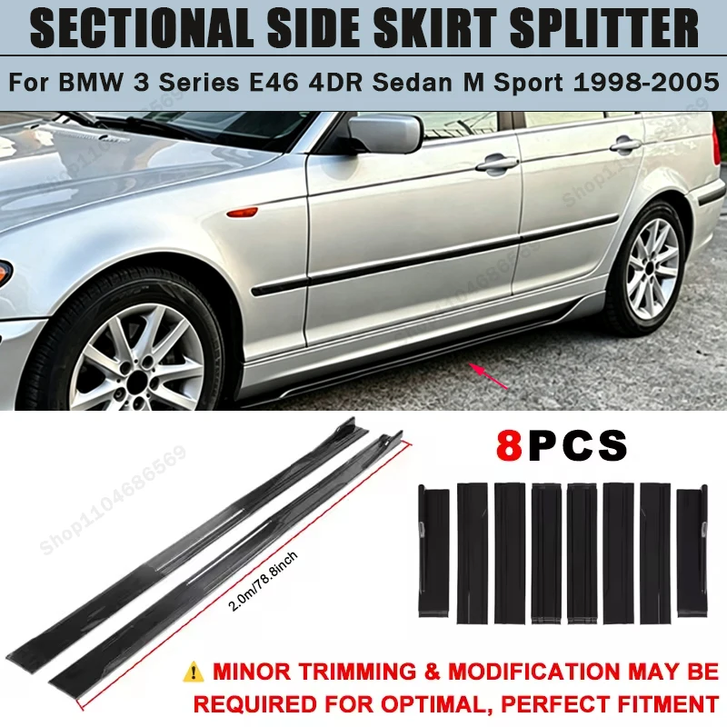 For BMW 3 Series E46 4DR Sedan M Sport 1998-2005 Side Skirts Extension Rocker Panel Splitter 78.7" ABS Plastic Body Kit Tuning