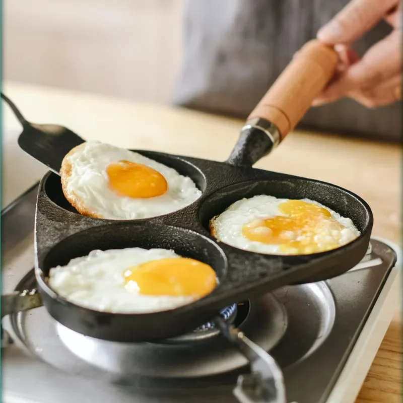 Three Hole Fried Egg Maker Cast Iron Burger Machine NonStick Pan for Household Gas Induction Cooker Universal Use