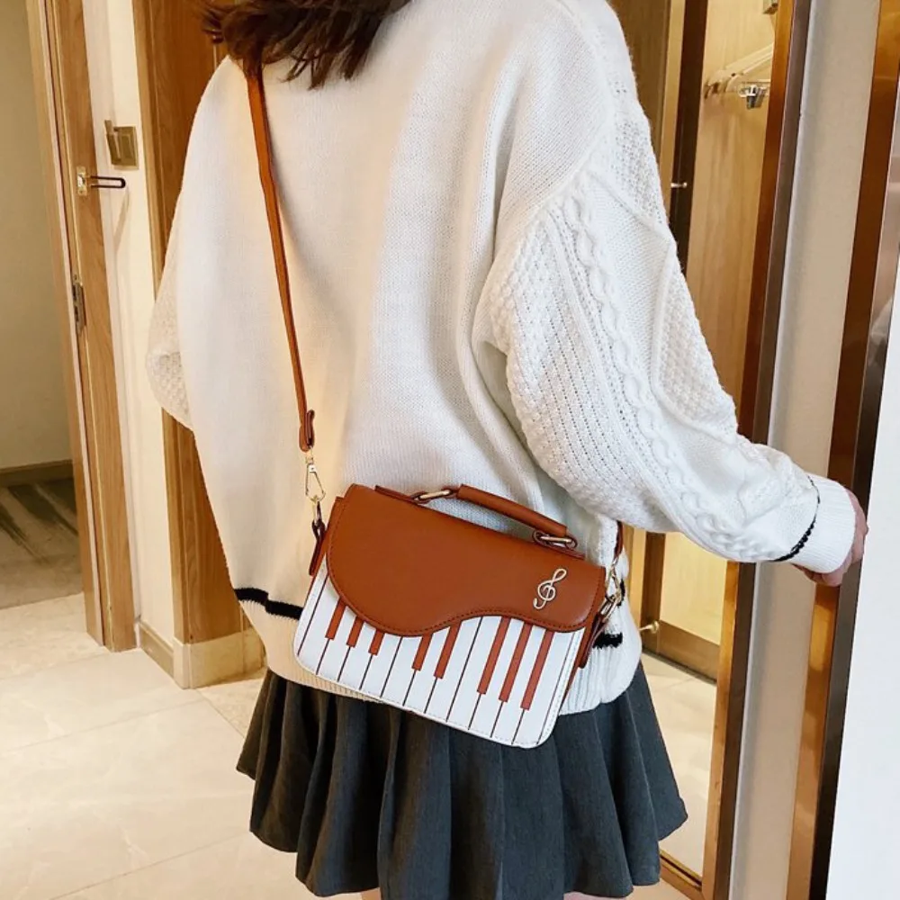 

Trendy Vintage Piano Pattern Shoulder Bag Crossbody Large Capacity Mini Square Bag Elegent Black PU Leather Bag Girls