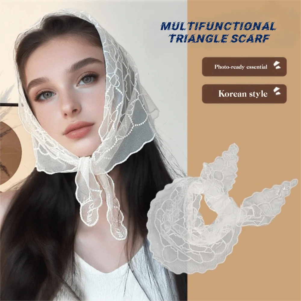 

Versatile Elegant Silk Scarf Retro Heart Pattern Lace Scarf Breathable Triangular Scarf Women's Accessory