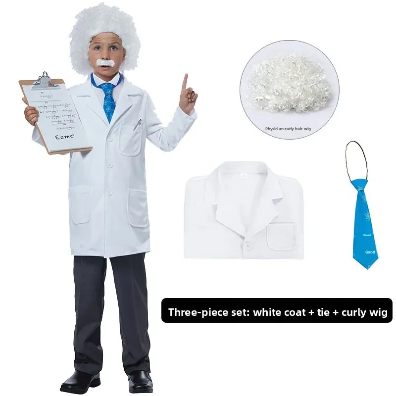 هالوين تأثيري أينشتاين عالم معطف المختبر الأبيض الأطفال مرحلة الأداء زي الرقص الحديث موحدة استخدام خاص الملابس