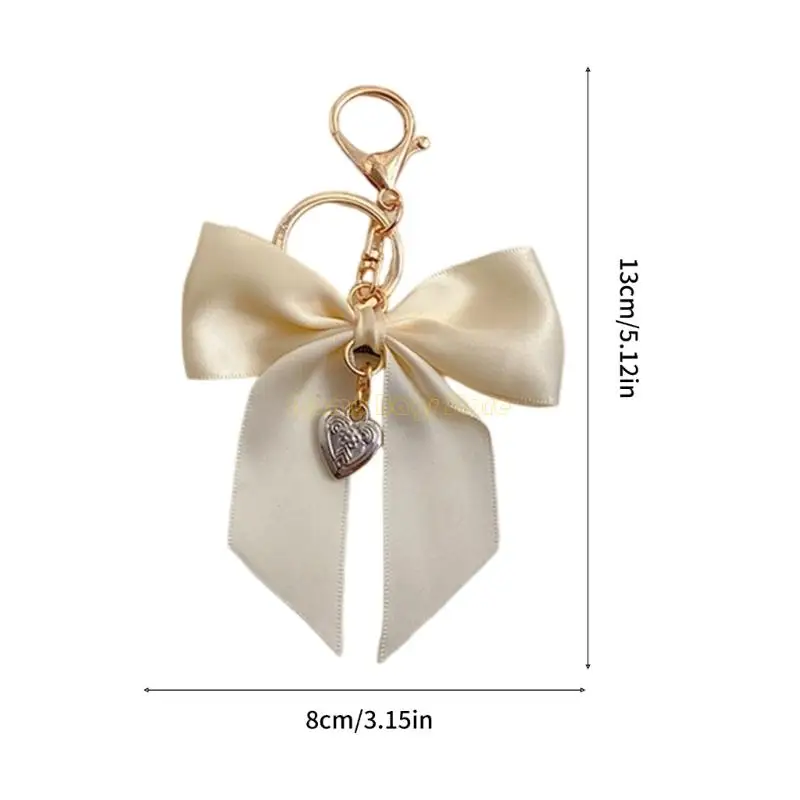 X90D Elegant Ribbon Bows Keychain With Imitation Pearls Detail For Handbag Purse Decoration Practical Metal Keyring Accessory