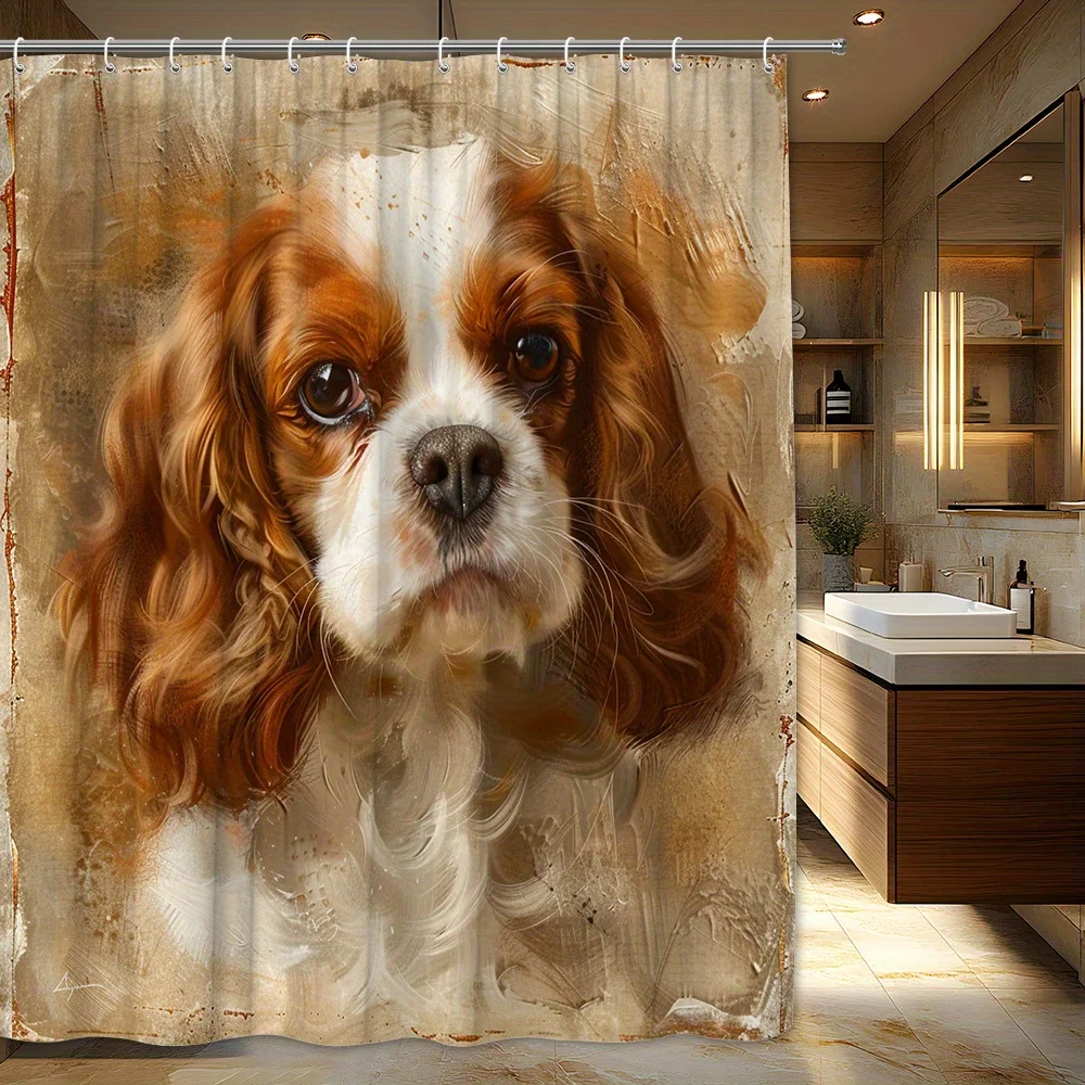 Artistic Dog Portrait Shower Curtain Waterproof Pet Lover Gift Bathroom Decor Polyester Fabric Liner Shower Curtain Design