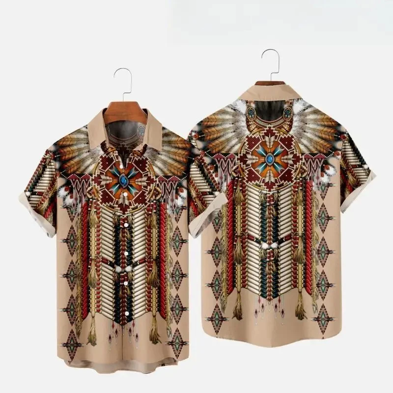 Indian Ethnic Style 3D Print Beach Shirts Men Women Fashion Streetwear Vintage Short Sleeve Shirt Male Tops Blouse Man Clothing