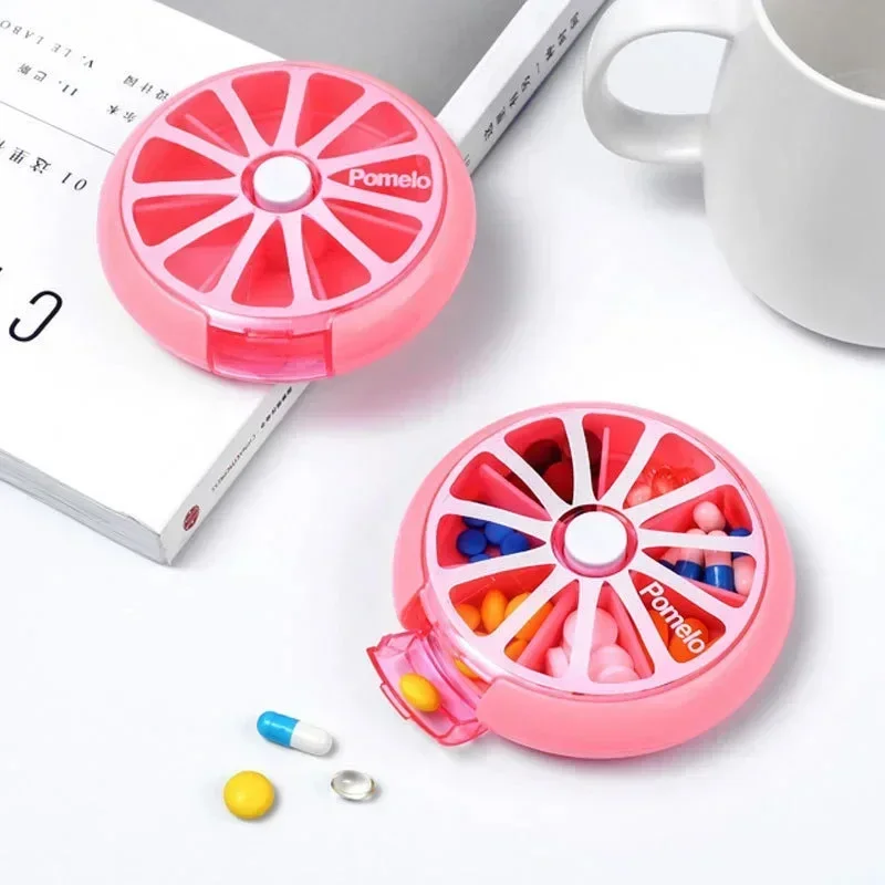 Mini Pill Box Weekly Medicine Pill Box Rotating Pillbox Case Splitter Pill Organizer Portable Travel 7 Day Pills Container Case