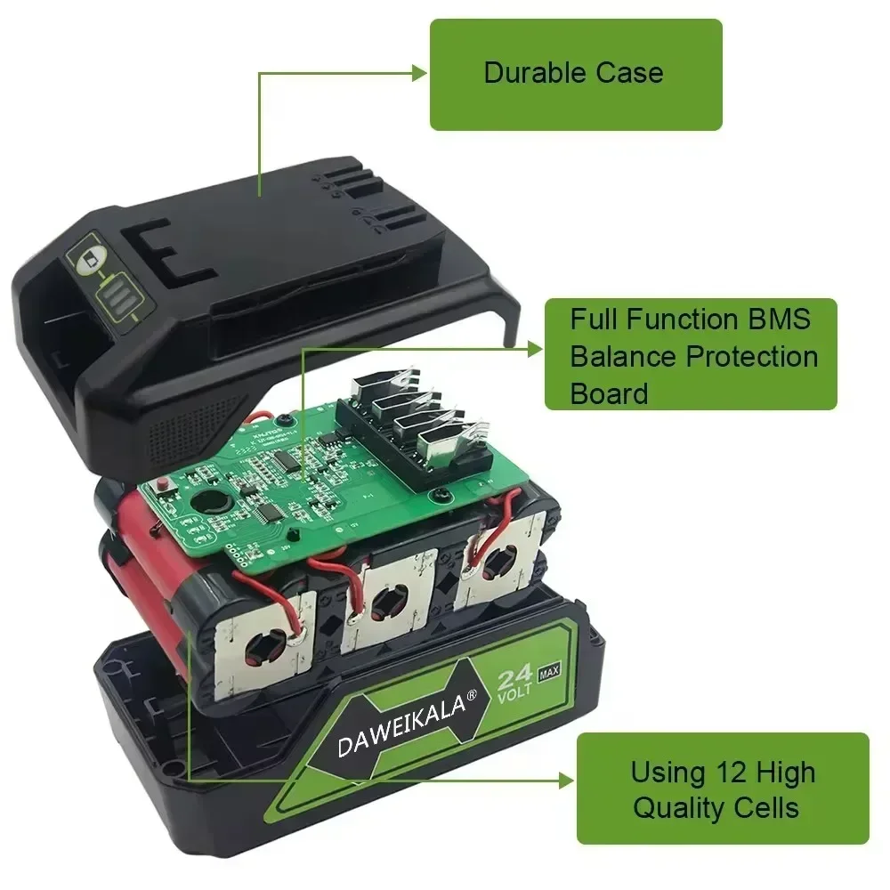 Greenworks 24V 6Ah بطارية ليثيوم أيون MO24B410 MO48L4211 HT24B210 لجميع الأجهزة 0 6 كجم #4