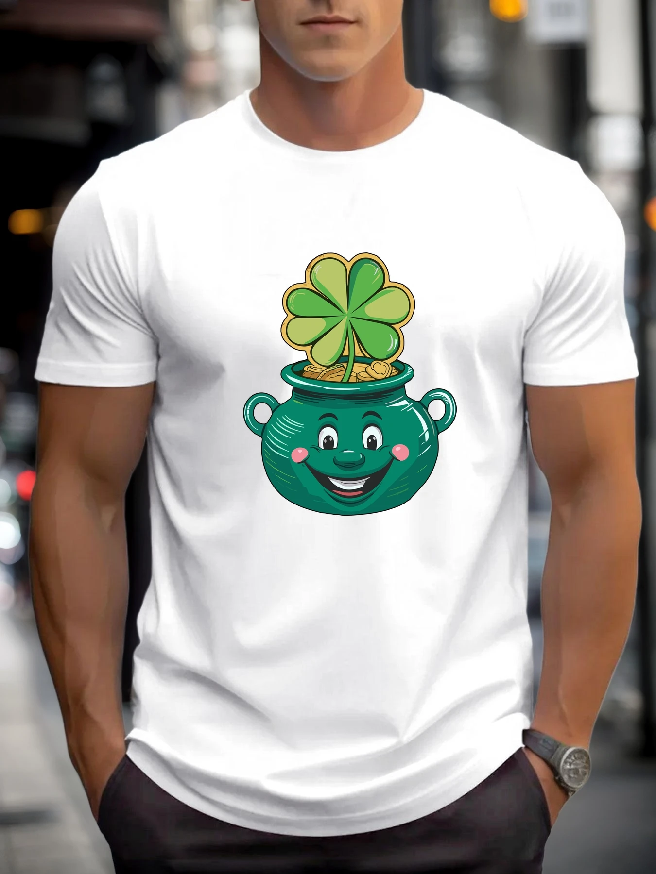 تي شيرت للرجال وعاء البرسيم 100 ٪ قطن طباعة الجرافيك الصيف جولة الرقبة تي شيرت كاجوال تنفس Streetstyle ديلي كول تي شيرت